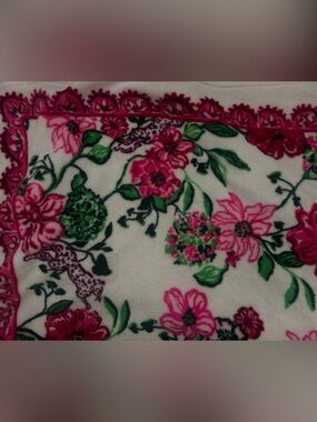 Lilly Pulitzer White Fleece Throw with Pink Floral Accents